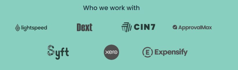 Who we work with — Lightspeed, Dext, CIN7, ApprovalMax, Syft, Xero, Expensify